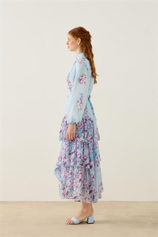 Ocean Britt Düğmeli Volanlı Takım - Mavi