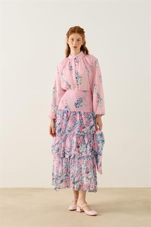 Ocean Britt Düğmeli Volanlı Takım - Pembe