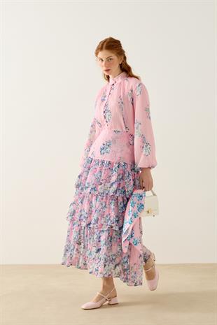 Ocean Britt Düğmeli Volanlı Takım - Pembe