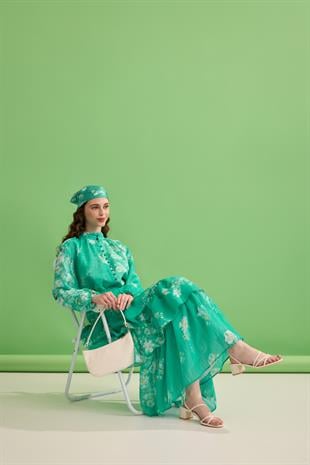 Ocean Brit Düğmeli Volanlı Takım- Yeşil