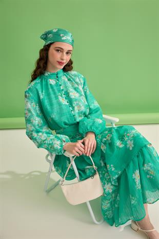 Ocean Brit Düğmeli Volanlı Takım- Yeşil