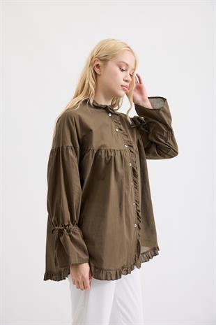 Olden Pamuk Vual Fırfırlı Gömlek- Haki