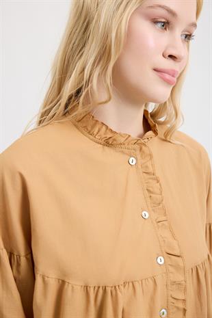 Olden Pamuk Vual Fırfırlı Gömlek- Hardal