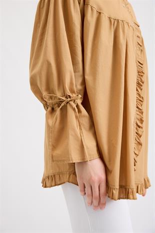 Olden Pamuk Vual Fırfırlı Gömlek- Hardal