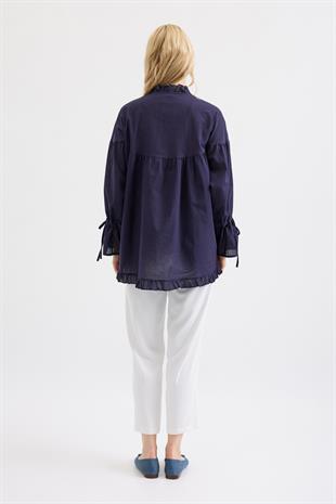 Olden Pamuk Vual Fırfırlı Gömlek- Lacivert
