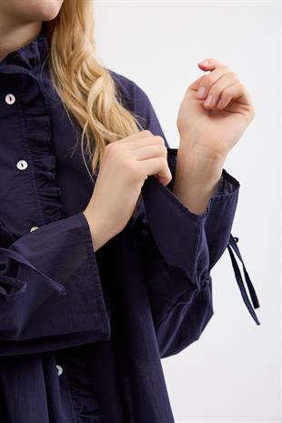 Olden Pamuk Vual Fırfırlı Gömlek- Lacivert