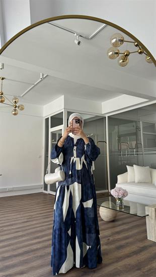 OLİNA VİSKON ELBİSE - LACİVERT