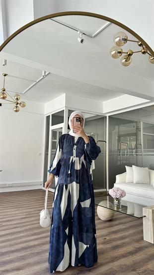 OLİNA VİSKON ELBİSE - LACİVERT