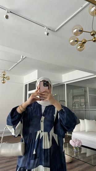 OLİNA VİSKON ELBİSE - LACİVERT