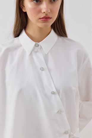 Ollie Asimetrik Kapamalı Gömlek - Beyaz