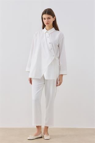 Ollie Asimetrik Kapamalı Gömlek - Beyaz