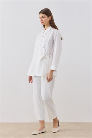 Ollie Asimetrik Kapamalı Gömlek - Beyaz