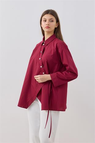 Ollie Asimetrik Kapamalı Gömlek - Bordo