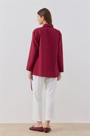 Ollie Asimetrik Kapamalı Gömlek - Bordo