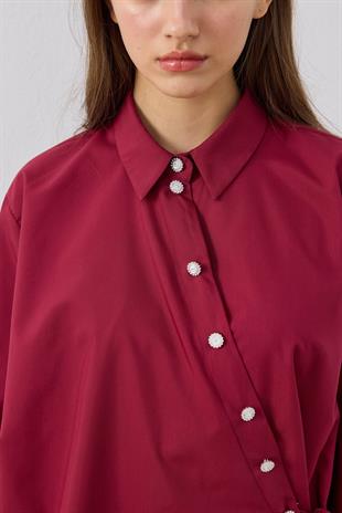 Ollie Asimetrik Kapamalı Gömlek - Bordo