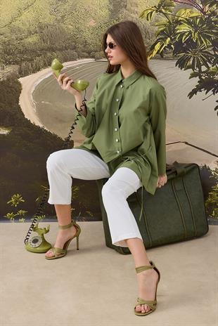 Ollie Asimetrik Kapamalı Gömlek - Yeşil 