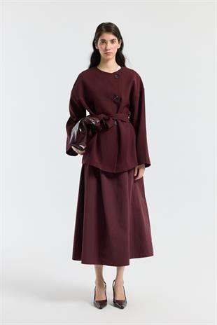 Ophelia Kuşaklı Kaban - Bordo