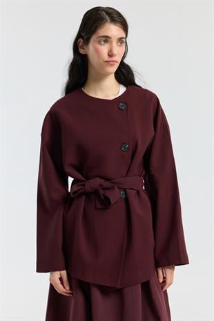 Ophelia Kuşaklı Kaban - Bordo