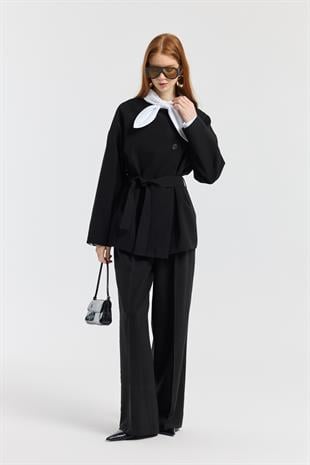 Ophelia Kuşaklı Kaban - Siyah