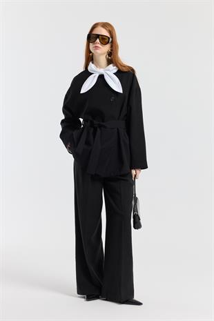 Ophelia Kuşaklı Kaban - Siyah