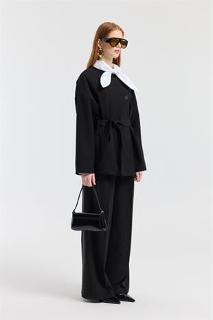 Ophelia Kuşaklı Kaban - Siyah