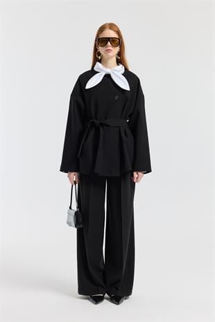 Ophelia Kuşaklı Kaban - Siyah