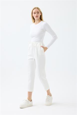 Otilla Nervürlü Skuba Havuç Pantolon  - Beyaz 