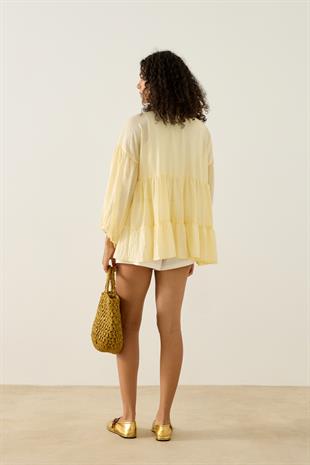 Paola Robalı Büzgülü Tunik - Limon sarı