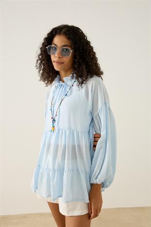 Paola Robalı Büzgülü Tunik - Mavi