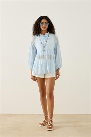 Paola Robalı Büzgülü Tunik - Mavi