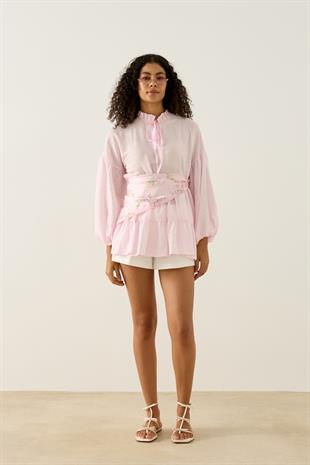 Paola Robalı Büzgülü Tunik - Pembe