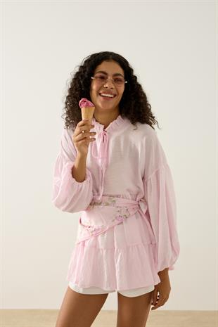 Paola Robalı Büzgülü Tunik - Pembe