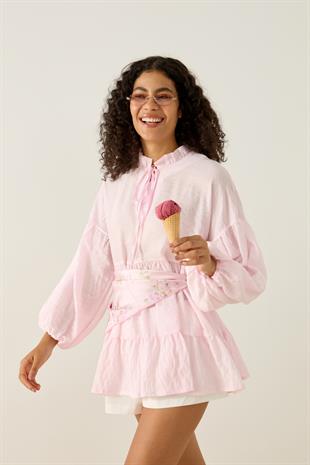 Paola Robalı Büzgülü Tunik - Pembe