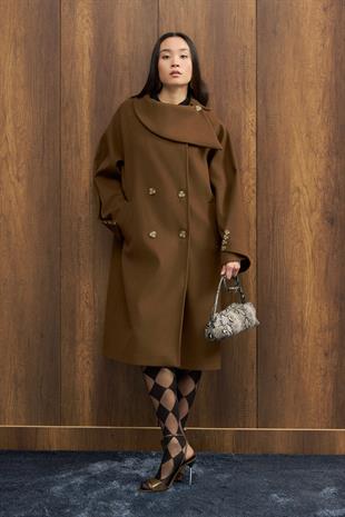 Paradoks Yaka Detaylı Oversize Kaban - Haki