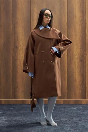 Paradoks Yaka Detaylı Oversize Kaban  - Kahverengi 
