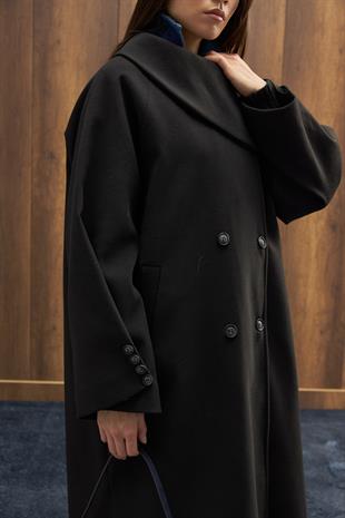 Paradoks Yaka Detaylı Oversize Kaban - Siyah 