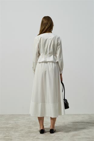 Pearl Drapeli Kemerli Takım - Beyaz