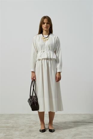 Pearl Drapeli Kemerli Takım - Beyaz