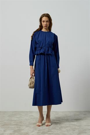 Pearl Drapeli Kemerli Takım - Gece Mavi