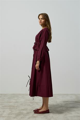 Pearl Drapeli Kemerli Takım - Mürdüm 