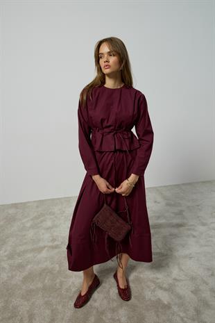 Pearl Drapeli Kemerli Takım - Mürdüm 