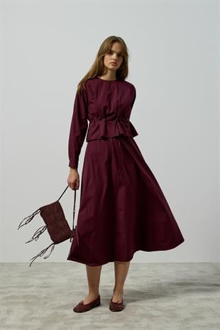 Pearl Drapeli Kemerli Takım - Mürdüm 