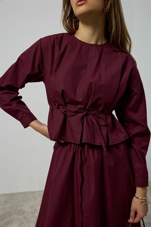 Pearl Drapeli Kemerli Takım - Mürdüm 