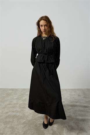 Pearl Drapeli Kemerli Takım - Siyah