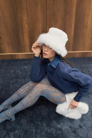 Peluş Bucket Şapka - Beyaz 