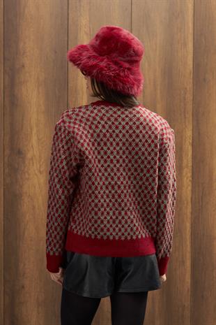 Peluş Bucket Şapka - Kırmızı 