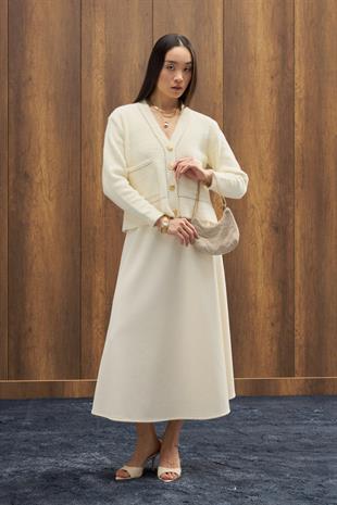 Penny Angora Biye Geçişli Hırka - Ekru 