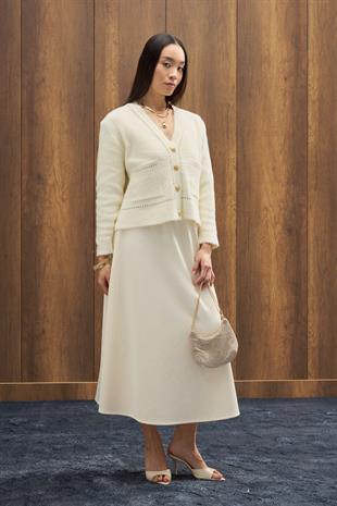 Penny Angora Biye Geçişli Hırka - Ekru 