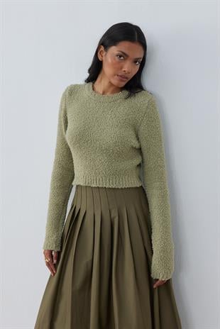 Petal Kırçıllı Crop Kazak- Çağla