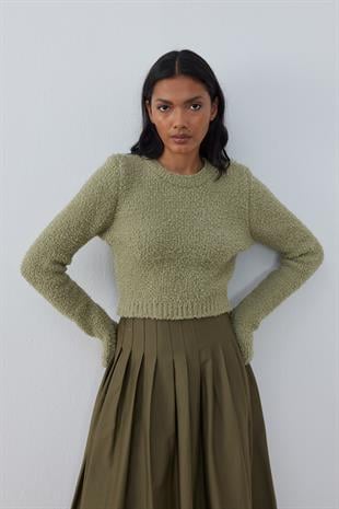 Petal Kırçıllı Crop Kazak- Çağla